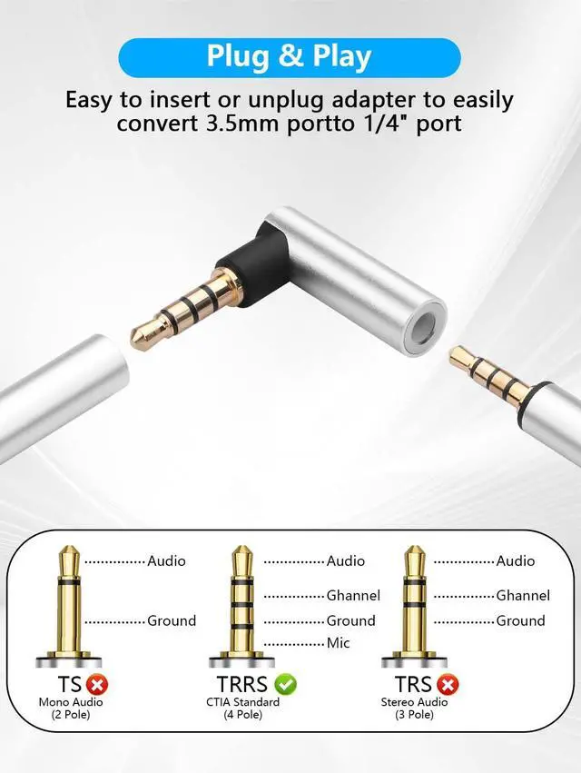 Alt view image 7 of 7 - 2PCS 3.5mm Male to Male Audio Adapter 1/8" TRRS Stereo Jack Adapter for Mobile Phones, Tablets, Car Audio, Speakers (M to M) (3.5mm 90 Degrees Male to Female)