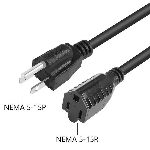 Alt view image 2 of 6 - NEMA 5-15P to 5-15R Power Extension Cord, 18AWG 3 Prong AC Short Power Cable 13A/125V, 1FT 30CM