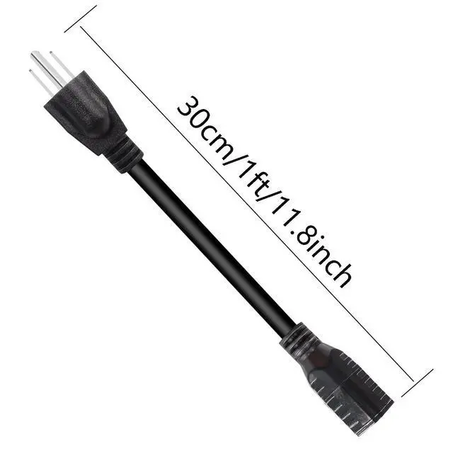 Alt view image 6 of 6 - NEMA 5-15P to 5-15R Power Extension Cord, 18AWG 3 Prong AC Short Power Cable 13A/125V, 1FT 30CM