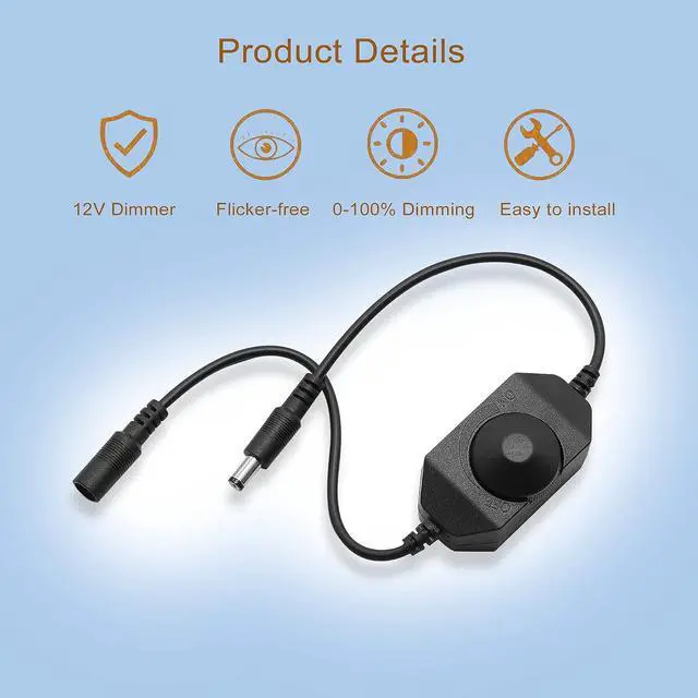 Alt view image 4 of 6 - LED Strip Light Dimmer Switch DC 12V 24V Brightness Adjustable Controller for Single Color 5050 3528 2835 5630 LED Strip Light