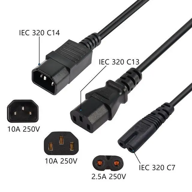 Alt view image 2 of 6 - IEC320 C14 to C13+C7 Y Splitter Power Cord, 1FT C14 Male to C13+C7 Female AC Power Extension Adapter Cable for PDU, UPS, Servers, and Switches,etc. 30cm