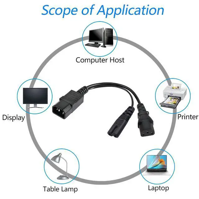 Alt view image 4 of 6 - IEC320 C14 to C13+C7 Y Splitter Power Cord, 1FT C14 Male to C13+C7 Female AC Power Extension Adapter Cable for PDU, UPS, Servers, and Switches,etc. 30cm
