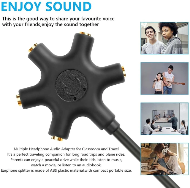 Alt view image 6 of 7 - USB A/C Male to 5-Port 3.5mm Female Headphone Audio Splitter 5 Jack 3.5mm Stereo Music Sharer 1 Male and 5 Female Splitter Phone Computer Jack Separato (with USB)