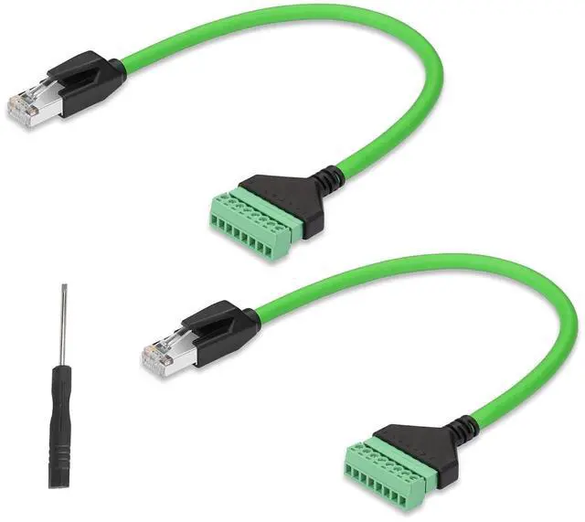 Main image of 2 Pcs 12.59 Inch Green Cat6 Ethernet Cable RJ45/8P 8C to 8-Pin Detachable Screw Terminal Solderless Cable for Desktop Computers, Digital DVRs etc