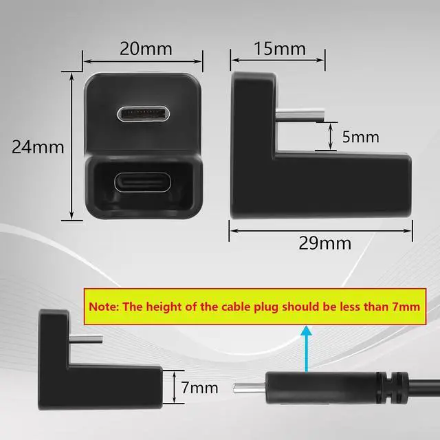 Alt view image 3 of 6 - 2 PCS U Shape USB C Adapter 180 Degree USB C Male to Female Adapter Type C Male to Female Connector Adapter for Mobile Phone, Laptop,USB C Hub etc