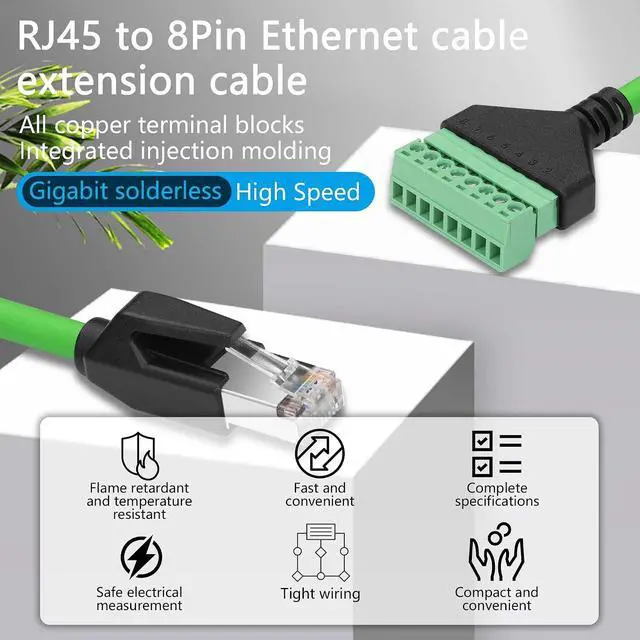 Alt view image 2 of 7 - 2 Pcs 12.59 Inch Green Cat6 Ethernet Cable RJ45/8P 8C to 8-Pin Detachable Screw Terminal Solderless Cable for Desktop Computers, Digital DVRs etc