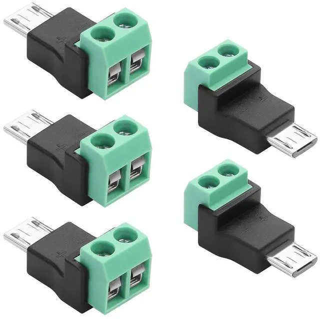 Main image of 5PCS Micro USB C to 2 Pin Screw Terminal Adapter Micro USB Male Screw Terminal Block Connector Charge Pluggable Adapter Connector
