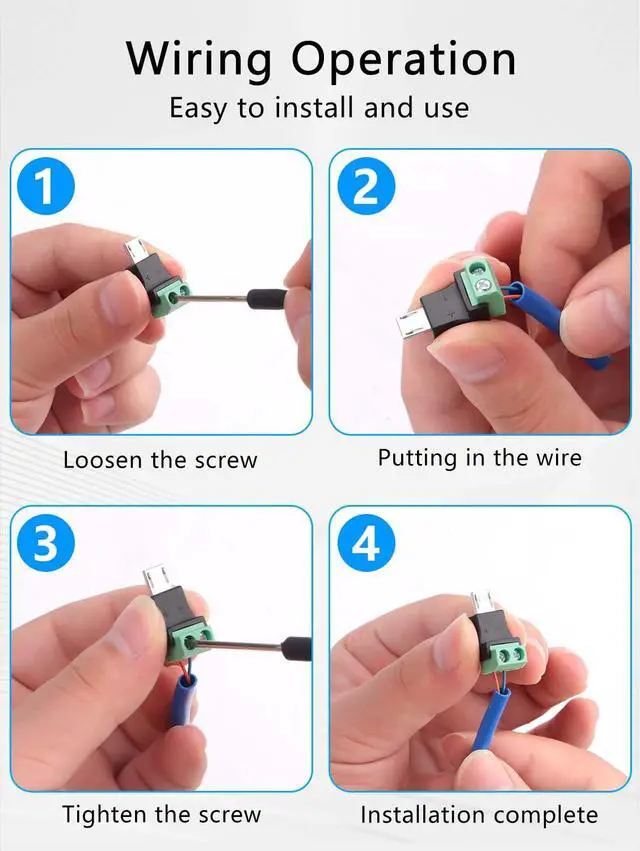Alt view image 5 of 6 - 5PCS Micro USB C to 2 Pin Screw Terminal Adapter Micro USB Male Screw Terminal Block Connector Charge Pluggable Adapter Connector