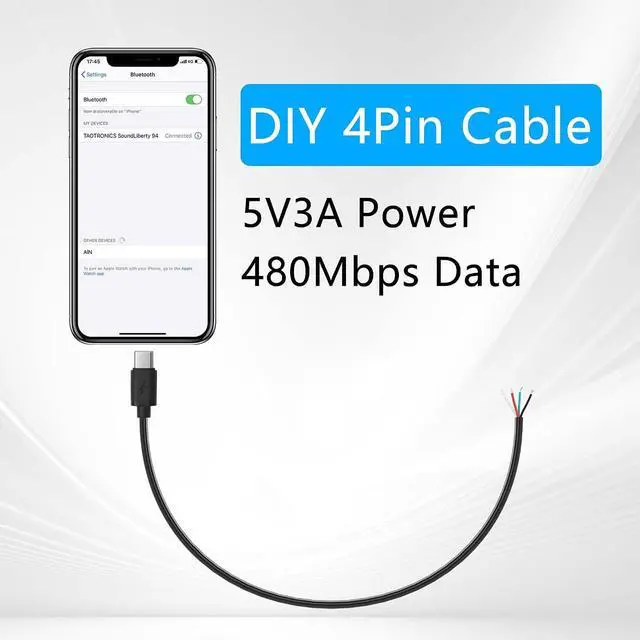 Alt view image 2 of 6 - 2PCS USB 4Pin Extension Cable USB C Male Plug to 4 Cores Bare Wire Open End Power Data Cable for DIY Power Supply and Maintenance Replacement of USB Devices