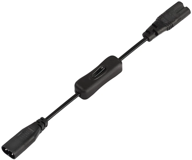 Main image of IEC 320 C8 to C7 Power Cable with Switch 1FT 8 Figure C8 Male to C7 Female Extension Power Supply Adapter 250V 2.5A Replacement Power AC Cord for Computer Monitor Smart TV,etc.(0.3m)