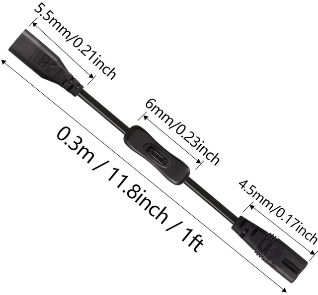 Alt view image 6 of 6 - IEC 320 C8 to C7 Power Cable with Switch 1FT 8 Figure C8 Male to C7 Female Extension Power Supply Adapter 250V 2.5A Replacement Power AC Cord for Computer Monitor Smart TV,etc.(0.3m)