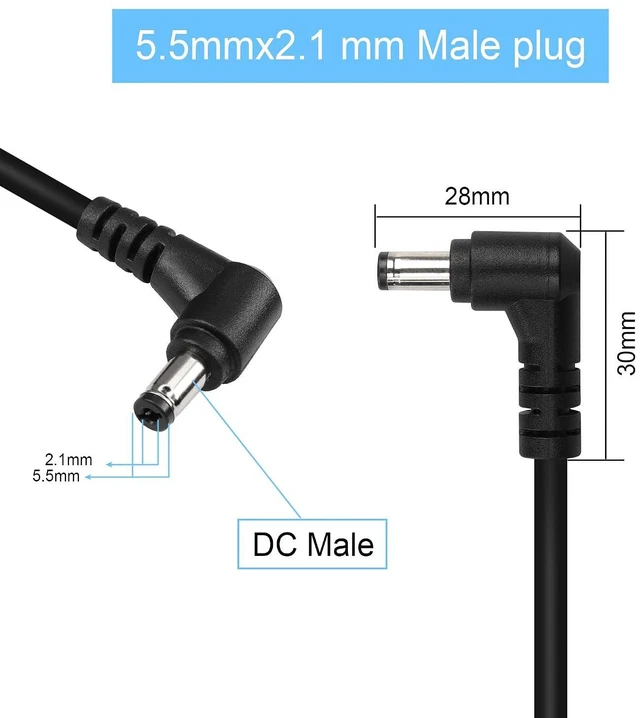 Alt view image 2 of 7 - DC5521 Power Extension Cable 18AWG 5.5mm x 2.1mm DC 90 Degree Male to Male Plug Power Adapter Cable for CCTV Security Camera LED Strip Light Etc(2 PCS)(1m)