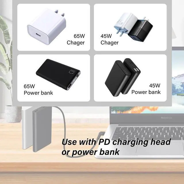 Alt view image 3 of 7 - Type C to 90 Degree DC 4.8 x 1.7 mm Power Charging Cable USB-C Male Output to DC Input Power PD Charge Cable fit for Laptop 65W 9V 12V 15V 20V(59inch)