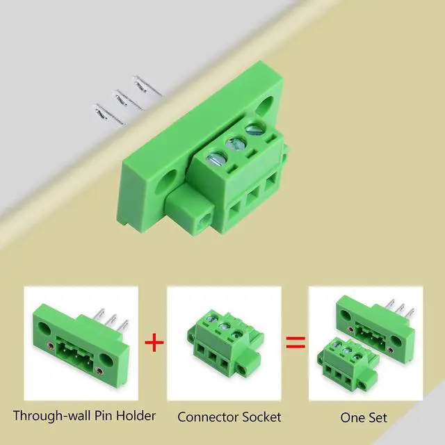 Alt view image 2 of 7 - 2 Sets 3 Pin 5.08 mm Terminal, 3-Pin Pluggable Screw Terminal Block Connectors, 3P Through-wall Terminal Connectors 2EDGWB+2EDGKM with Screw Lock Plate Fixed
