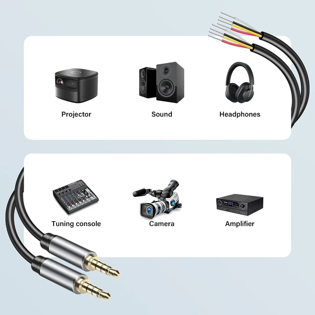 Alt view image 5 of 6 - 2Pack 3.5mm Male Plug to Bare Wire Open End Headset TRRS Cord 4 Pole 1/8" 3.5mm Male Jack to Bare Wire Open End Cable 4 Pole Stereo Plug Jack Connector Audio Cable-0.3M/11In