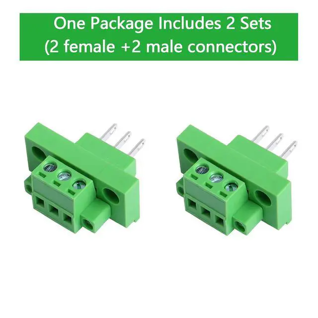 Alt view image 7 of 7 - 2 Sets 3 Pin 5.08 mm Terminal, 3-Pin Pluggable Screw Terminal Block Connectors, 3P Through-wall Terminal Connectors 2EDGWB+2EDGKM with Screw Lock Plate Fixed
