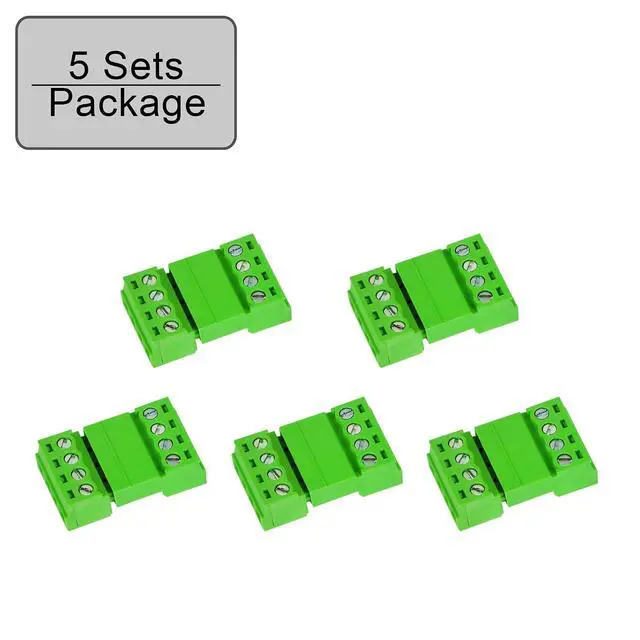 Alt view image 2 of 6 - 5 Sets 3.81mm Phoenix Connector 4P, 300V 8A Green Ground Circuit Terminal Blocks, 3.81mm Pitch 4P PCB Screw Terminals