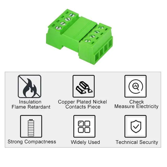 Alt view image 6 of 6 - 5 Sets 3.81mm Phoenix Connector 4P, 300V 8A Green Ground Circuit Terminal Blocks, 3.81mm Pitch 4P PCB Screw Terminals