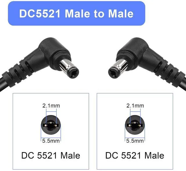 Alt view image 2 of 7 - DC Male to Male Power Extension Cable 18AWG 90 Degree Right Angle DC 5.5MM x 2.1MM Male Plug Power Adapter Cord for Strip Lihgt,CCTV,Car,Monitors,etc(2 Pcs) (2m)