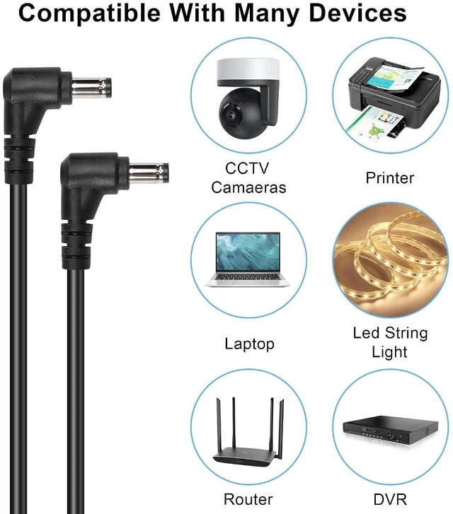 Alt view image 5 of 7 - DC Male to Male Power Extension Cable 18AWG 90 Degree Right Angle DC 5.5MM x 2.1MM Male Plug Power Adapter Cord for Strip Lihgt,CCTV,Car,Monitors,etc(2 Pcs) (2m)