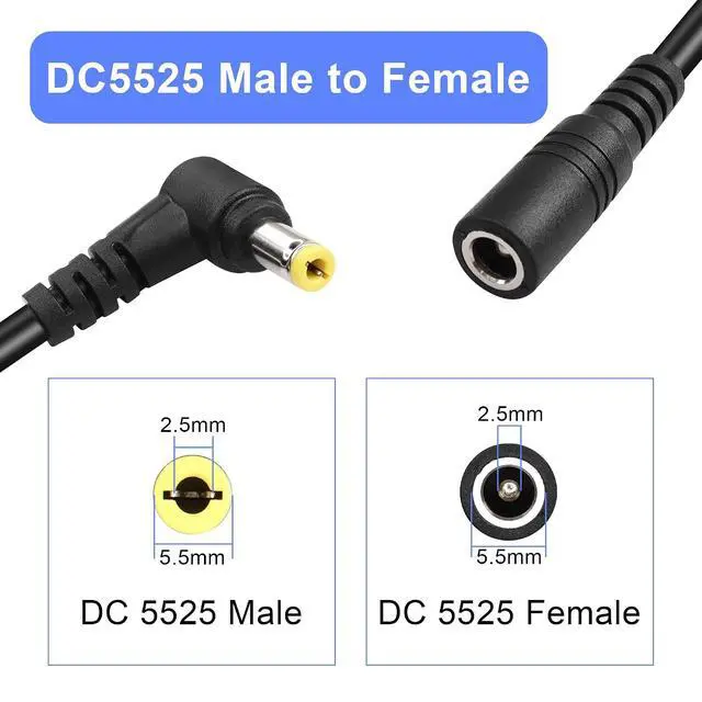 Alt view image 2 of 7 - DC 5.5mm x 2.5mm Power Extension Cable.18AWG DC5525 90 Degree Male to Female Power Adapter Cable for Security Camera,LED Strip Light Etc. (3m/9.8FT)