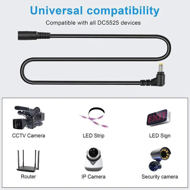 Alt view image 4 of 7 - DC 5.5mm x 2.5mm Power Extension Cable.18AWG DC5525 90 Degree Male to Female Power Adapter Cable for Security Camera,LED Strip Light Etc. (3m/9.8FT)