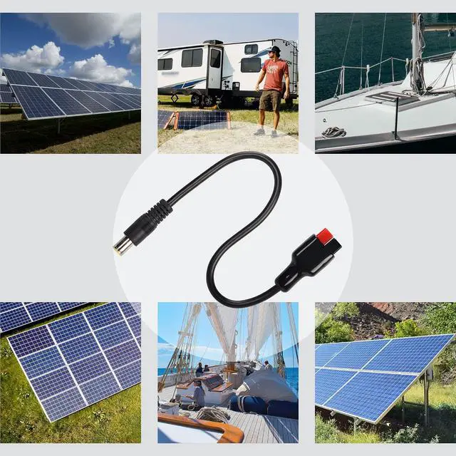 Alt view image 5 of 7 - 2 Pack DC 8mm Cable with Solar Panel Connector 45A Solar Connector to 8mm DC7909 Female Connector Extension Cable 16AWG 30cm 1Ft