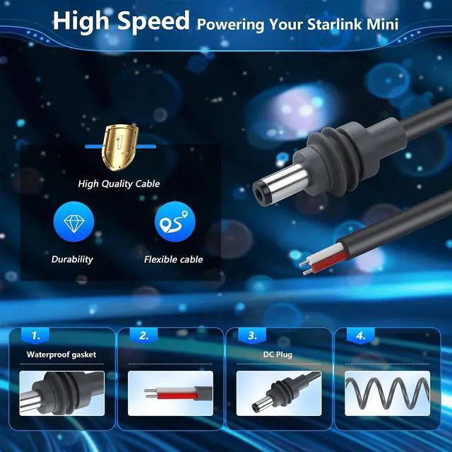 Alt view image 6 of 6 - DC5521 Starlink Mini Power Pigtails Cable 10FT/3m Starlink Extension Cable Waterproof Barrel Jack for Starlink Mini (3m/9.8FT)