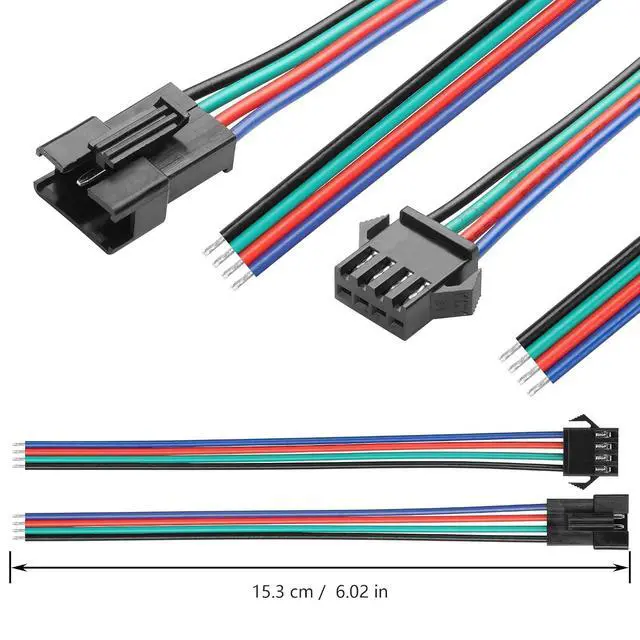 Alt view image 2 of 6 - 10 Pairs JST SM 4-Pin Cable 22AWG 4-Pin SM Male/Female Paired Connector Electrical Cable for LED Light Strips,Chassis Fans,RC Toys,etc(6.02 Inch)(4 PIN)