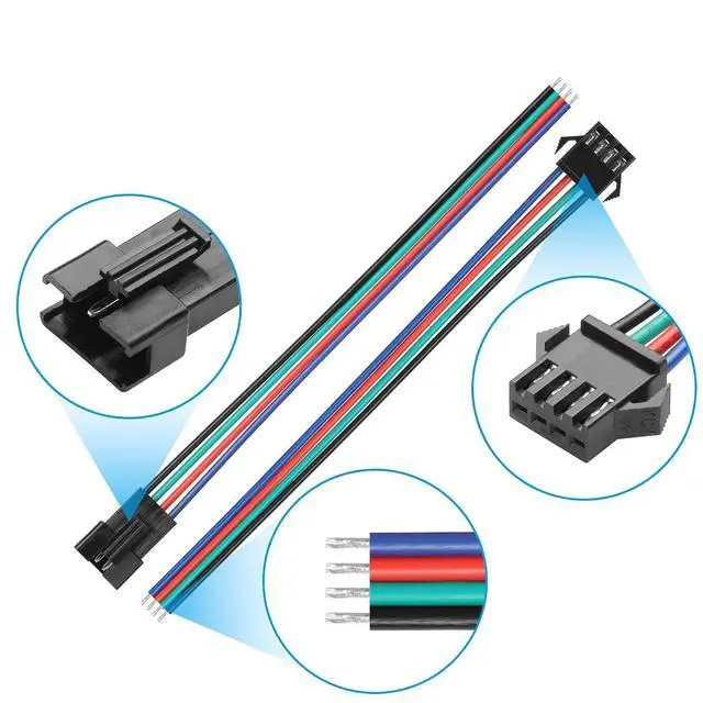 Alt view image 3 of 6 - 10 Pairs JST SM 4-Pin Cable 22AWG 4-Pin SM Male/Female Paired Connector Electrical Cable for LED Light Strips,Chassis Fans,RC Toys,etc(6.02 Inch)(4 PIN)