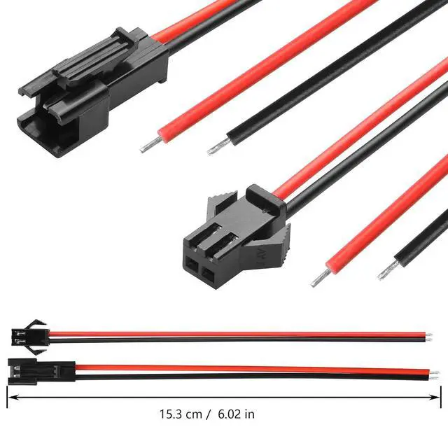 Alt view image 2 of 6 - 10 Pairs JST SM 2-Pin Cable 22AWG 2-Pin SM Male/Female Paired Connector Electrical Cable for LED Light Strips,Chassis Fans,RC Toys,etc(6.02 Inch) (2 PIN)