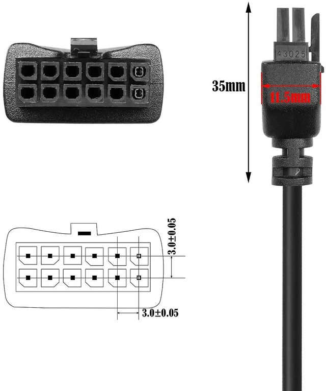 Alt view image 2 of 6 - Cigar Lighter to 12Pin Two Core Cable DC5/12V 22AWG Cigarette Lighter to 12Pin Two Core Power Cord with 3A Fuse for Cars, Low-Voltage DC Equipment, etc(24.4Inch)