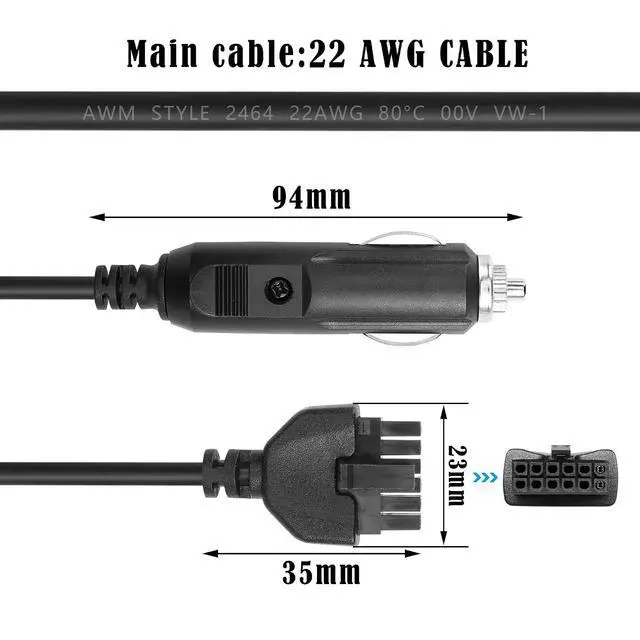 Alt view image 5 of 6 - Cigar Lighter to 12Pin Two Core Cable DC5/12V 22AWG Cigarette Lighter to 12Pin Two Core Power Cord with 3A Fuse for Cars, Low-Voltage DC Equipment, etc(24.4Inch)
