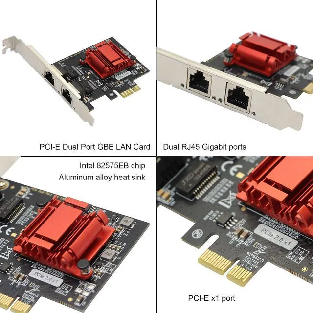 Alt view image 3 of 7 - Dual Port Gigabit Ethernet Converged PCI-E x1 Card,2X RJ45 Gigabit Network Interface Controller Adapter,with 82575EB Chipset for Desktops,Work Stations,Servers, with Low Profile Bracket.