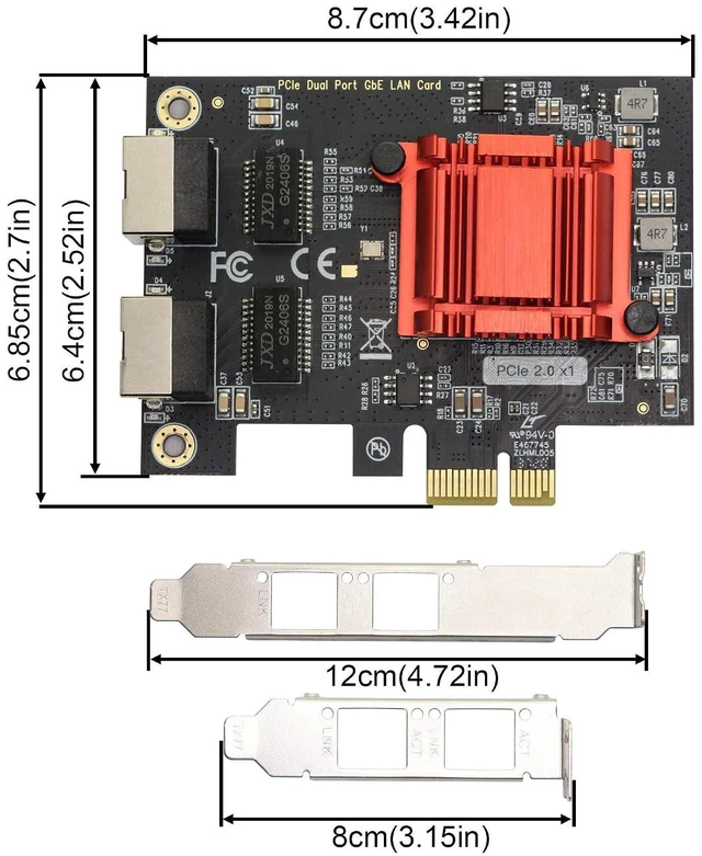 Alt view image 5 of 7 - Dual Port Gigabit Ethernet Converged PCI-E x1 Card,2X RJ45 Gigabit Network Interface Controller Adapter,with 82575EB Chipset for Desktops,Work Stations,Servers, with Low Profile Bracket.
