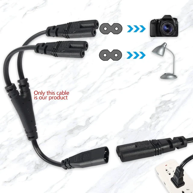 Alt view image 3 of 6 - IEC 320 C8 to Dual C7 Y Splitter Power Cable 1 Male to 2 Female 1FT Figure 8 Adapter 1 in 2 Out AC Power Cord (30cm)