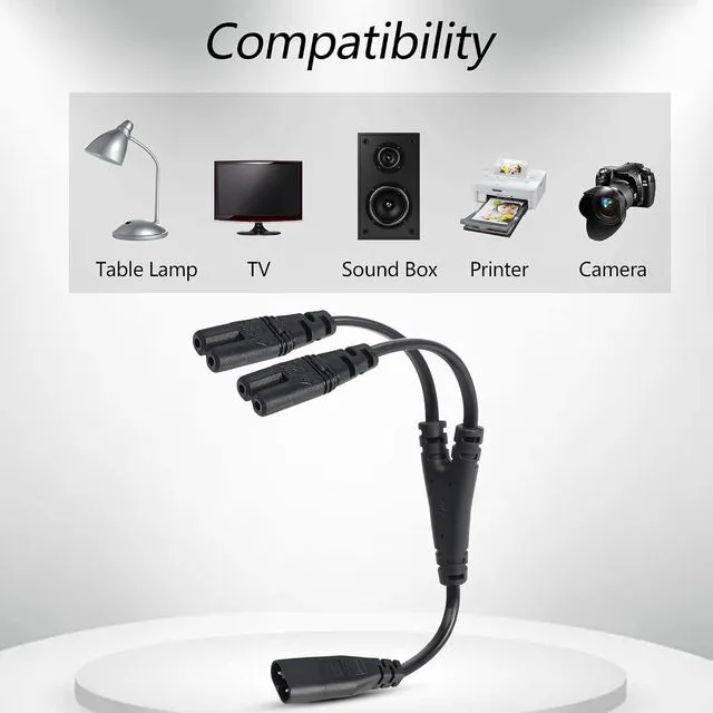 Alt view image 4 of 6 - IEC 320 C8 to Dual C7 Y Splitter Power Cable 1 Male to 2 Female 1FT Figure 8 Adapter 1 in 2 Out AC Power Cord (30cm)