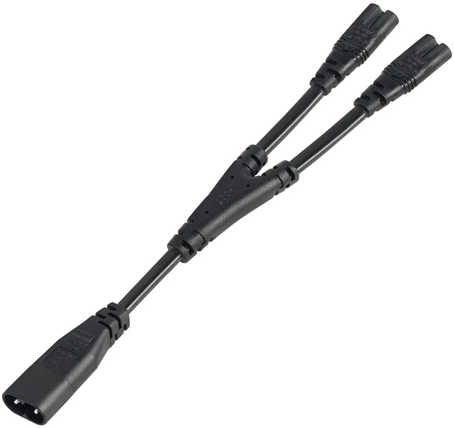 Main image of IEC 320 C8 to Dual C7 Y Splitter Power Cable 1 Male to 2 Female 1FT Figure 8 Adapter 1 in 2 Out AC Power Cord (30cm)