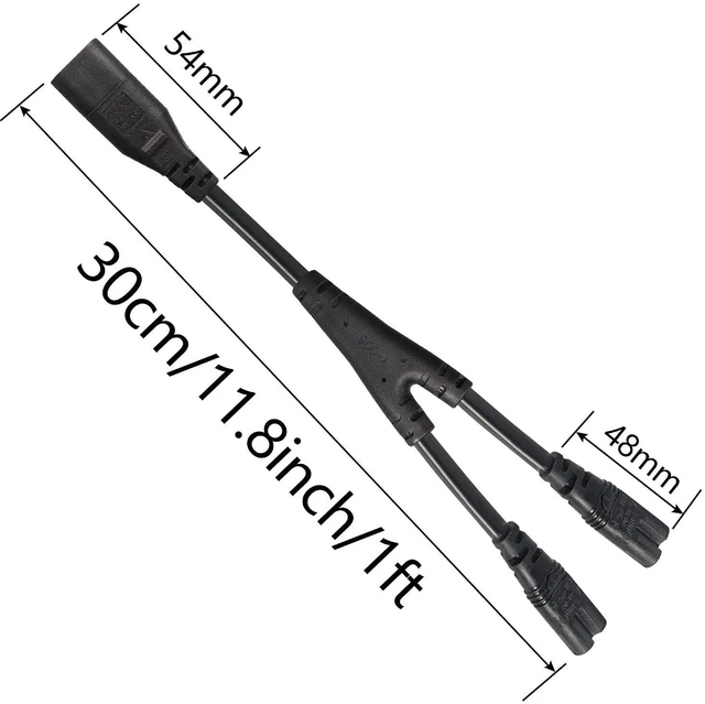 Alt view image 6 of 6 - IEC 320 C8 to Dual C7 Y Splitter Power Cable 1 Male to 2 Female 1FT Figure 8 Adapter 1 in 2 Out AC Power Cord (30cm)