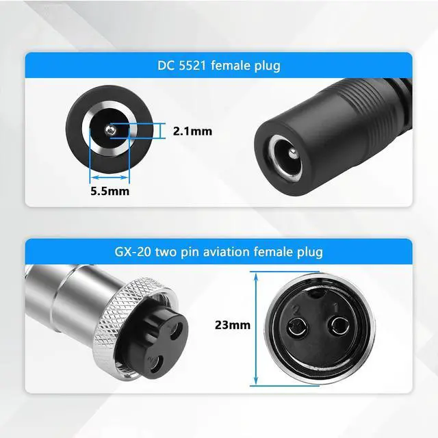 Alt view image 2 of 7 - DC5.5MM x 2.1MM to GX20 Aviation Plug Power Cable DC5521 Female to GX-20 Two Pin Aviation Female Plug Power Cable for Camera, DC Light Tube, etc(10.39 Inch