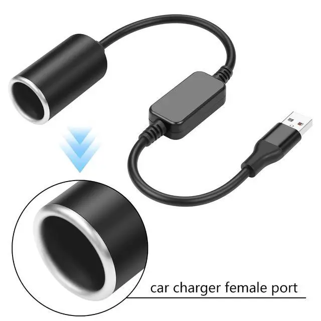 Alt view image 7 of 7 - USB A Male to 12V 18W Cigarette Lighter Booster Cable Socket Adapter Power Cable for Dash Cam, GPS, Car Led Light Strips, and Other Automotive Electronics(0.98FT/0.3M) (1)