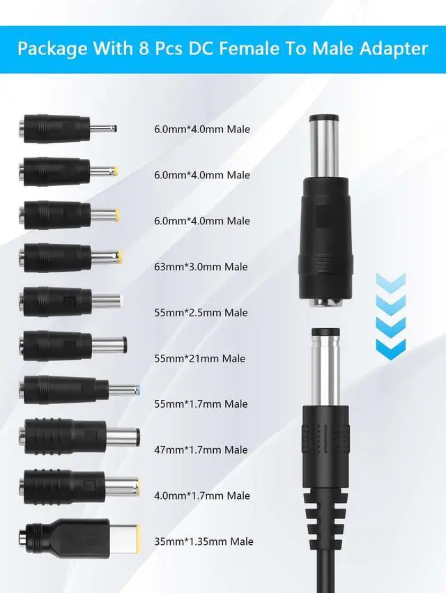 Alt view image 4 of 7 - 4.26FT USB C to DC PD Adapter Cable Universal PD Fast Charger PD Input to DC 12V Output Power Cable with 8 Connector Converter Tips 5V/9V/12V/15V/20V Multi Voltage