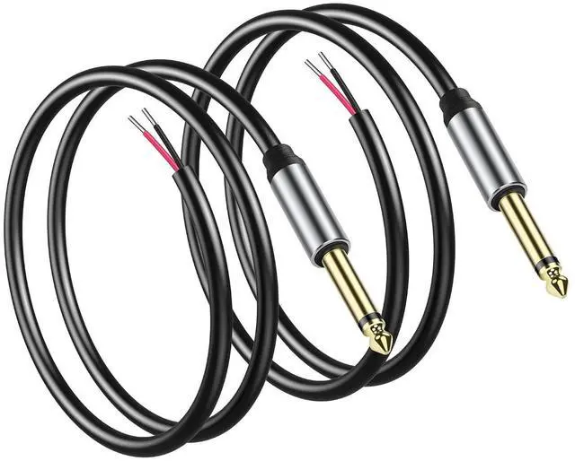 Main image of 2-Pack 6.35mm Male Plug to Bare Wire Open TRS Bipolar Stereo 1/4 "6.35mm Speaker Cable Adapter Connector to Microphone Speaker Bare Wire Open Audio Cable -0.3m/11in
