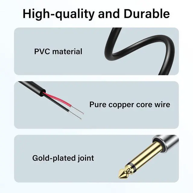 Alt view image 6 of 7 - 2-Pack 6.35mm Male Plug to Bare Wire Open TRS Bipolar Stereo 1/4 "6.35mm Speaker Cable Adapter Connector to Microphone Speaker Bare Wire Open Audio Cable -0.3m/11in