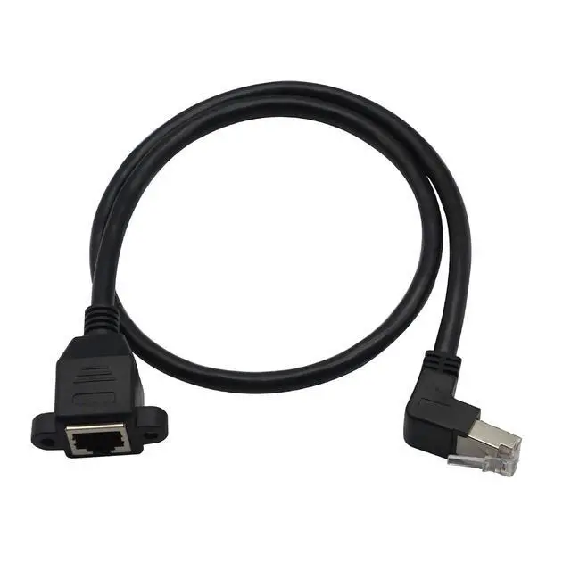 Alt view image 2 of 7 - Panel Mount RJ45,RJ45 Male to Female 90 Degree Screw Panel Mount CAT6/5e/5 Shielded Network LAN Extender Cord Connector (Angled Down)