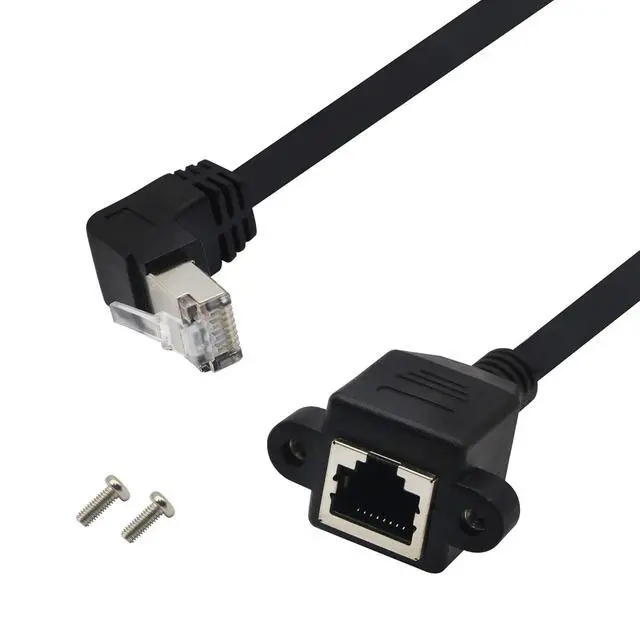 Alt view image 6 of 7 - Panel Mount RJ45,RJ45 Male to Female 90 Degree Screw Panel Mount CAT6/5e/5 Shielded Network LAN Extender Cord Connector (Angled Down)
