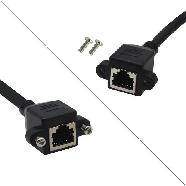 Alt view image 7 of 7 - Panel Mount RJ45,RJ45 Male to Female 90 Degree Screw Panel Mount CAT6/5e/5 Shielded Network LAN Extender Cord Connector (Angled Down)