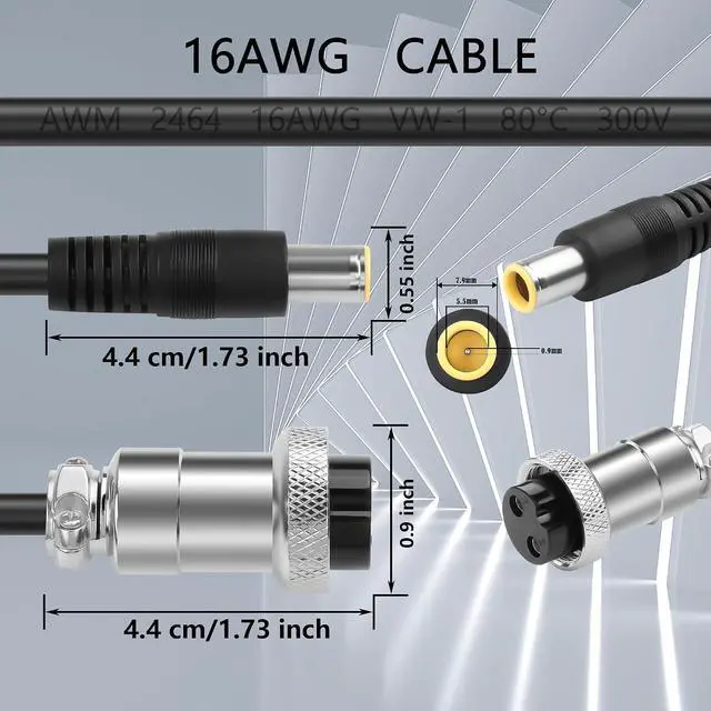 Alt view image 2 of 7 - GX20 Aviation Plug to DC7909 Power Cable 16AWG GX-20 Two Pin Aviation Female Plug to DC7.9MM x 0.9MM Male Plug Power Cable for Portable Charging Stations,Mechanical Equipment,etc (Male)