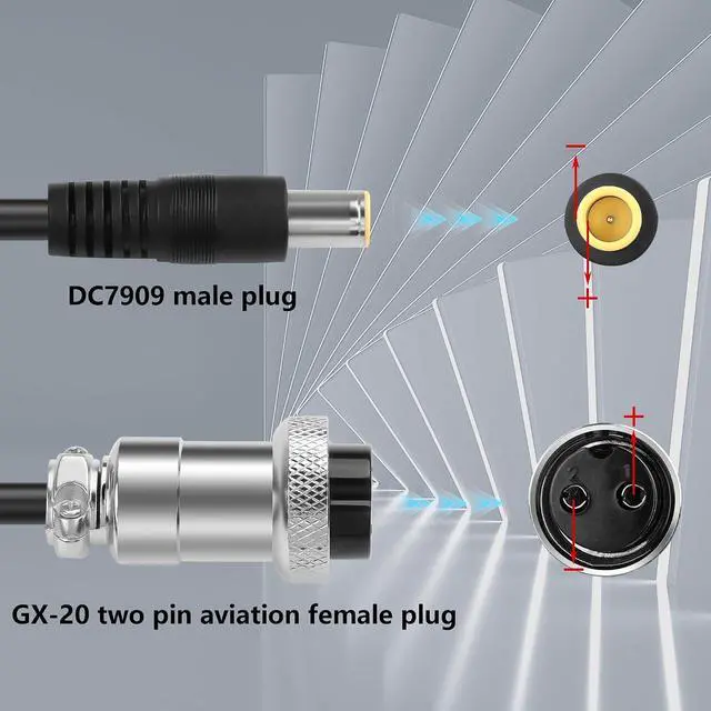 Alt view image 3 of 7 - GX20 Aviation Plug to DC7909 Power Cable 16AWG GX-20 Two Pin Aviation Female Plug to DC7.9MM x 0.9MM Male Plug Power Cable for Portable Charging Stations,Mechanical Equipment,etc (Male)