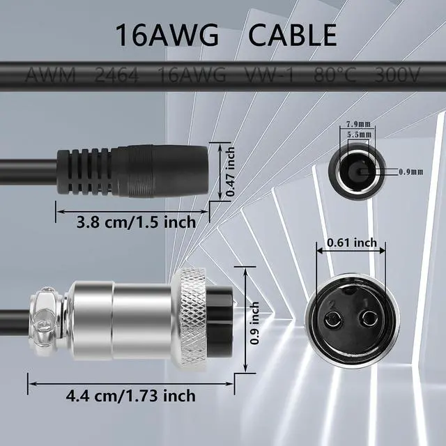 Alt view image 2 of 7 - GX20 Aviation Plug to DC7909 Power Cable 16AWG GX-20 Two Pin Aviation Female Plug to DC7.9MM x 0.9MM Female Plug Power Cable for Portable Charging Stations,Mechanical Equipment,etc
